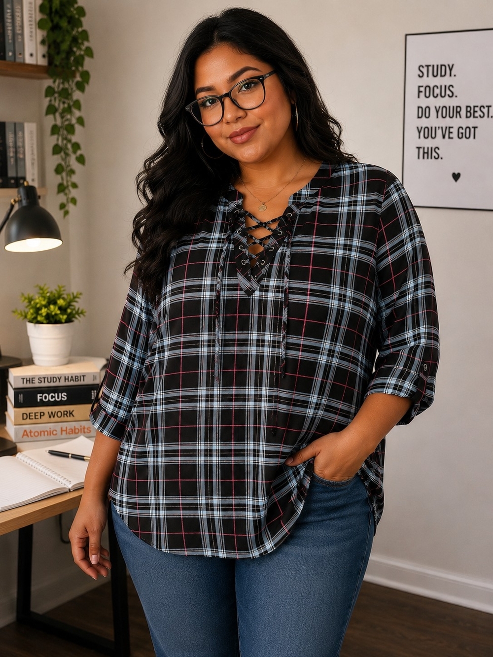 Torrid Harper Studio plaid blouse in Deep Black, size 2 (18–20). New with Tags